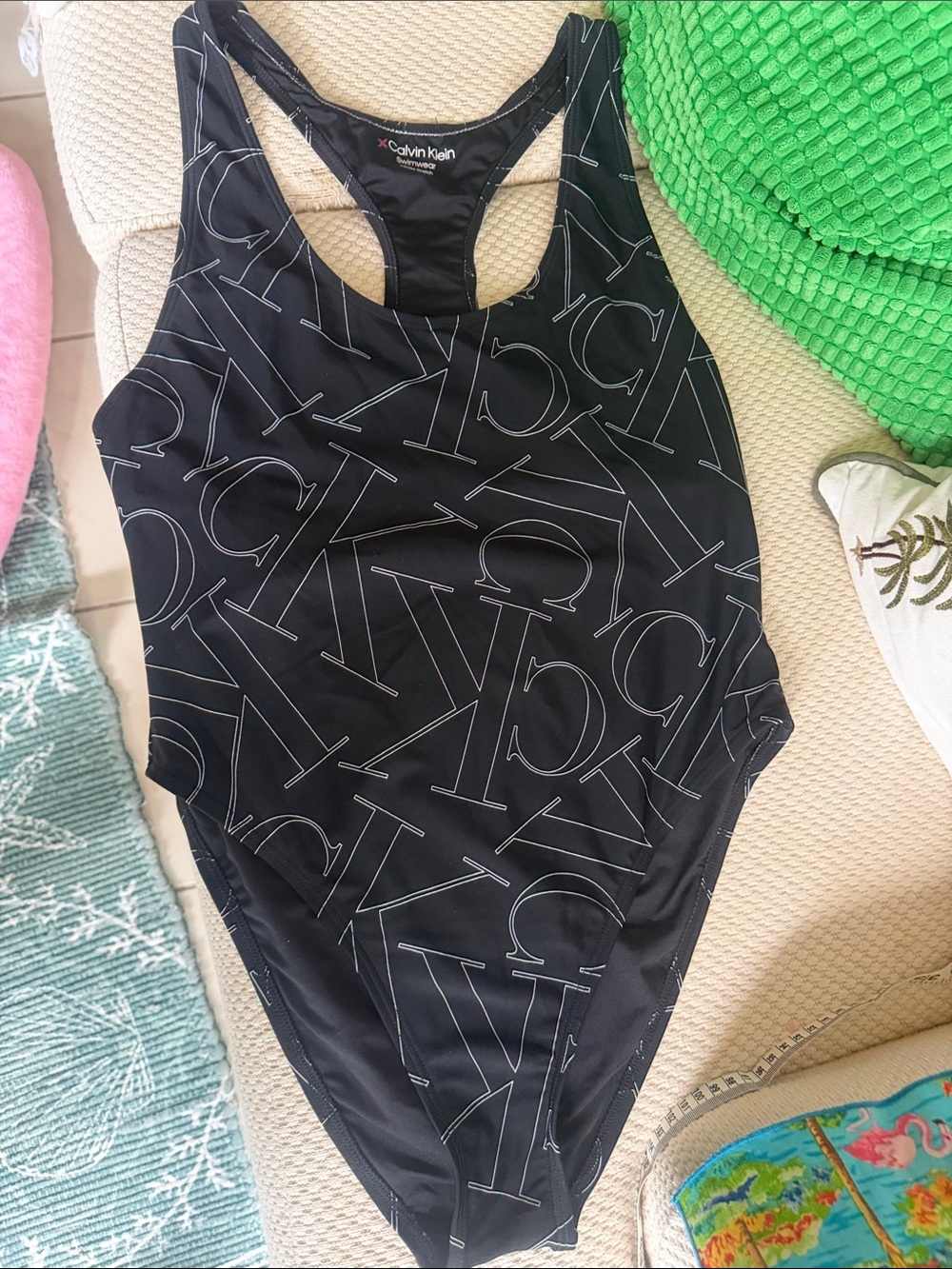 Calvin Klein Black One-Piece Swimsuit with White Logo Print - Picture 7 of 7